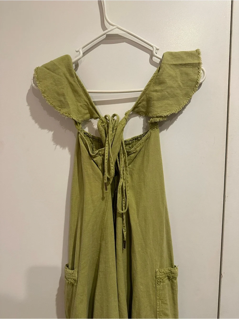 Free People Olive Green Ruffle-Sleeve Midi Dress